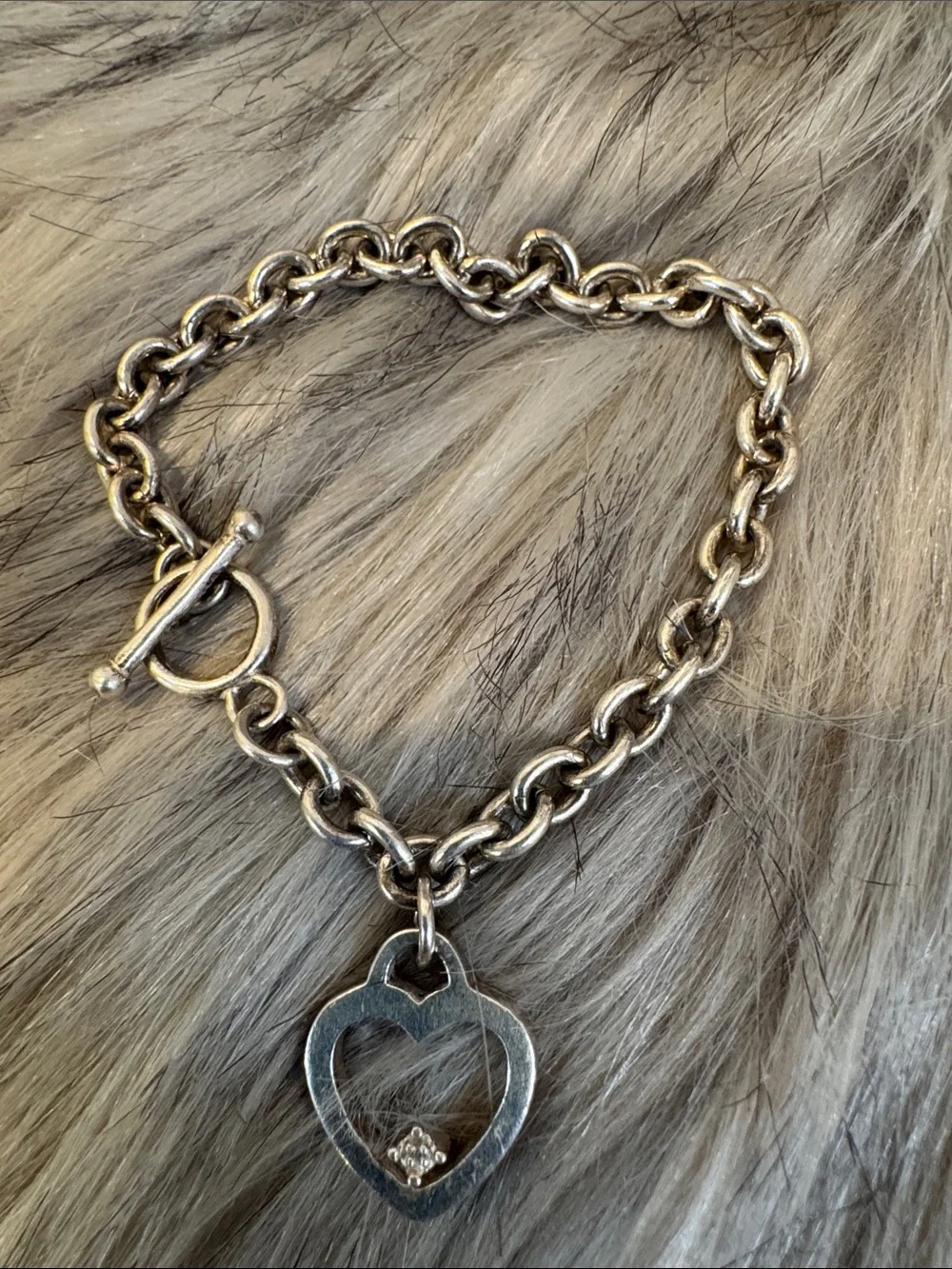 Silver Heart Toggle Charm Bracelet